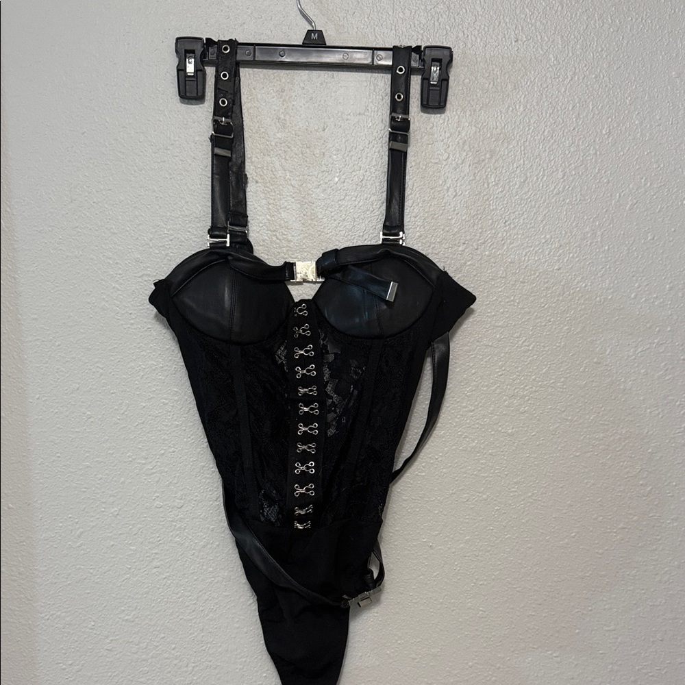 Maniere De Voir Black Lace-Up Bodysuit